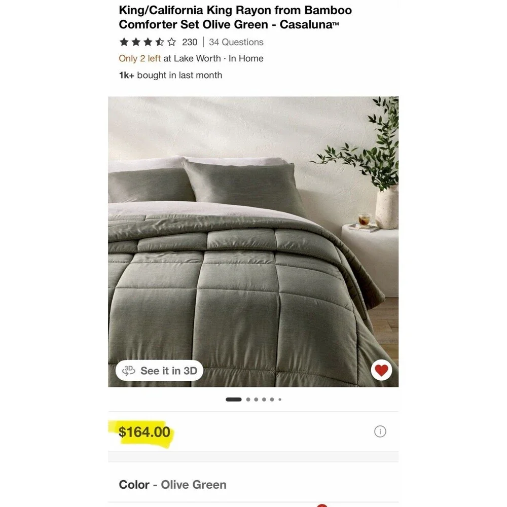 King/California King Rayon from Bamboo Comforter Set Olive Green - Casaluna NEW